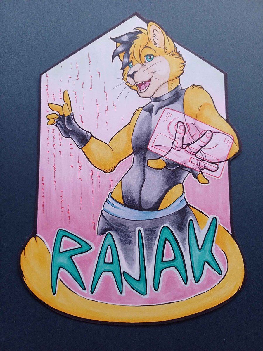 Another themed badge commission. This one's for Rajak.

I'm still open for pre-orders for Eurofurence until Friday, if you'd like to get one for yourself.