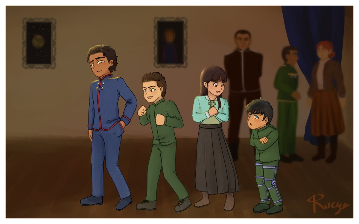 RucyDraws's tweet photo. Lately I've been getting into the Vorkosigan Saga 🚀

These four I call the "Vorkosigang". https://t.co/Z7pHVmGdOq