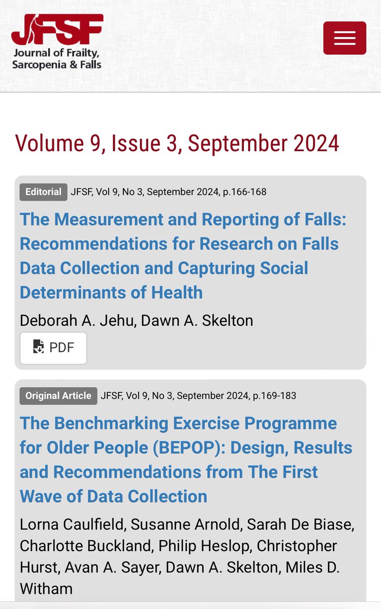 LaterLifeTrain's tweet image. Some really interesting articles in this months jfsf.eu/Issue.php?issu… #JFSF 🤔😊 @OlderTrialsProf @DeborahJehu @FinneganSusanne @sarahdebiase @chrishurst99 @AvanSayer  @Corinanaughton1 :) #BEPOP #FallsBundle #Frailty #FallsClinic @AGILECSP @YoungGeris @thecsp @SPSP_AcuteAdult