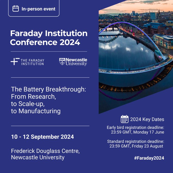 Prof Saiful Islam (@saifulchemistry) on Twitter photo Kicking off soon - the <a href="/FaradayInst/">Faraday Institution</a> Conference #Faraday2024. Invited speakers incl <a href="/KPatBerkeley/">Kristin Persson</a> <a href="/titiricigroup/">Magda Titirici</a> <a href="/jad5888/">James A. Dawson</a> <a href="/GreyGroupCam/">Grey Group</a>.
Talks/posters from all FI projects including <a href="/CATMAT_FI/">CATMAT-Faraday Institution Cathodes Project</a> <a href="/ReLIBProject/">ReLiB Project</a> <a href="/NaNexgen/">NEXGENNA- The Faraday Institution Sodium project</a> <a href="/batterymodel/">Multiscale Modelling</a> <a href="/ListarFi/">LiSTAR</a>
Programme: faradayconference.org.uk/conference-pro⦠Kicking off soon - the <a href="/FaradayInst/">Faraday Institution</a> Conference #Faraday2024. Invited speakers incl <a href="/KPatBerkeley/">Kristin Persson</a> <a href="/titiricigroup/">Magda Titirici</a> <a href="/jad5888/">James A. Dawson</a> <a href="/GreyGroupCam/">Grey Group</a>.
Talks/posters from all FI projects including <a href="/CATMAT_FI/">CATMAT-Faraday Institution Cathodes Project</a> <a href="/ReLIBProject/">ReLiB Project</a> <a href="/NaNexgen/">NEXGENNA- The Faraday Institution Sodium project</a> <a href="/batterymodel/">Multiscale Modelling</a> <a href="/ListarFi/">LiSTAR</a>
Programme: faradayconference.org.uk/conference-proβ¦