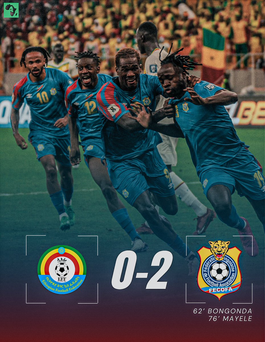 ActuFootAfrique's tweet photo. 🚨 La RD Congo 🇨🇩 s’impose face à l’Éthiopie 🇪🇹 (0-2) et réalise le 2/2 ! https://t.co/x8v5SNRYRG