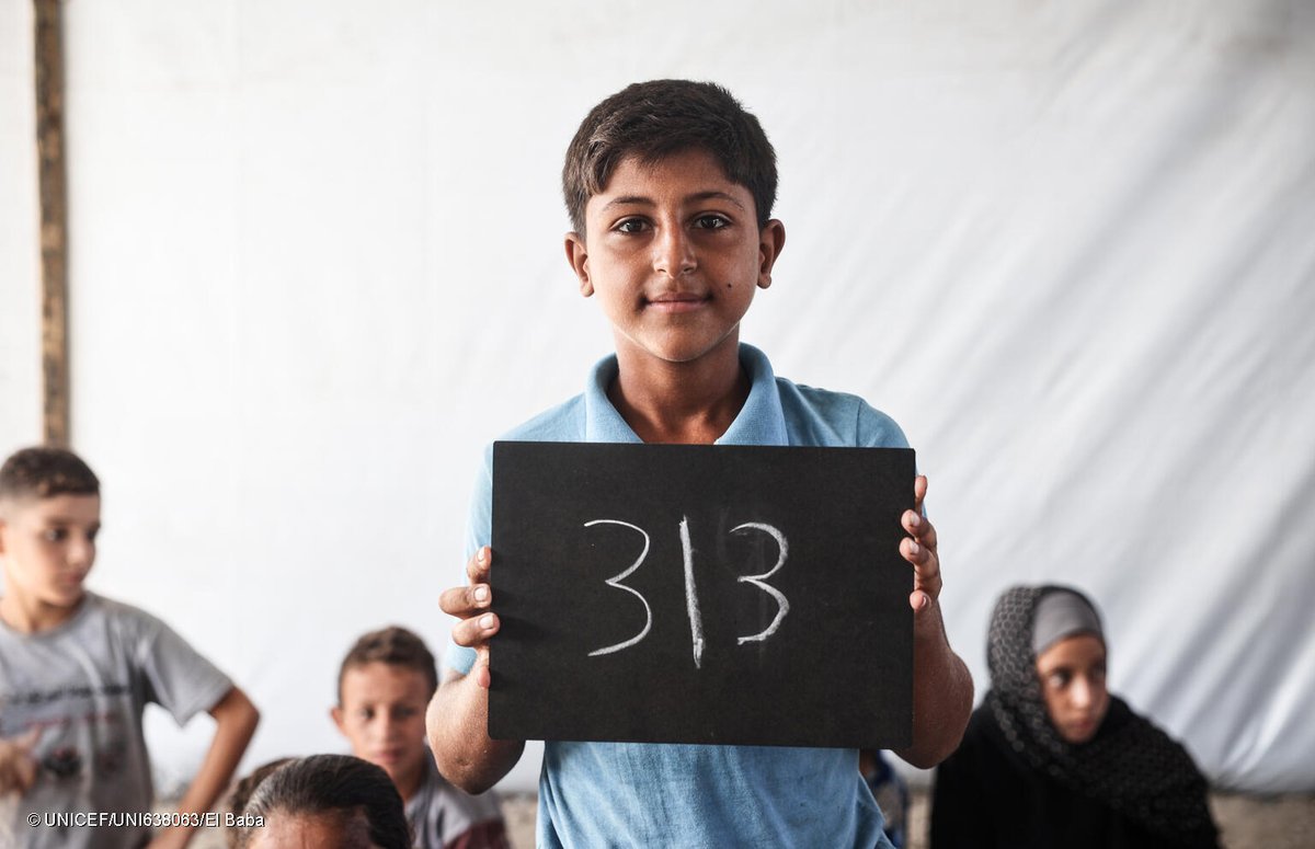 UNICEFEducation's tweet photo. 929. 
660.
548.
480.
313.

These heartbreaking numbers are the total days that Zlata, Hayat, Abdelgader, Delphine &amp; Saif have been out of school.

Every child, everywhere, deserves to be safe, protected and supported to learn in school with their friends.

https://t.co/6jOttaBHr8 https://t.co/gCXSc57Kuf