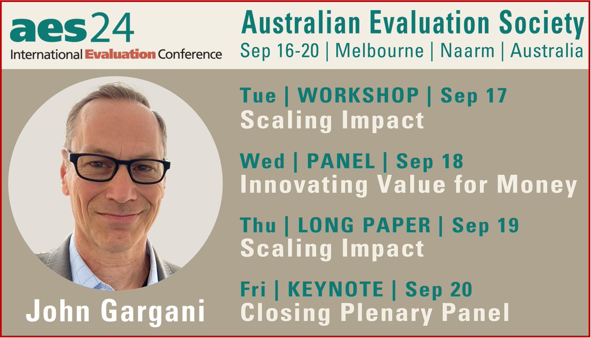 Hope to see you at the 2024 Australian Evaluation Society conference #aes24MEL from 16 to 20 September. Join me as I teach, present, and speak about #eval and #scaling #impact on Tue, Wed, Thu, and Fri. Thanks <a href="/AESociety/">Australian Evaluation Society</a> !