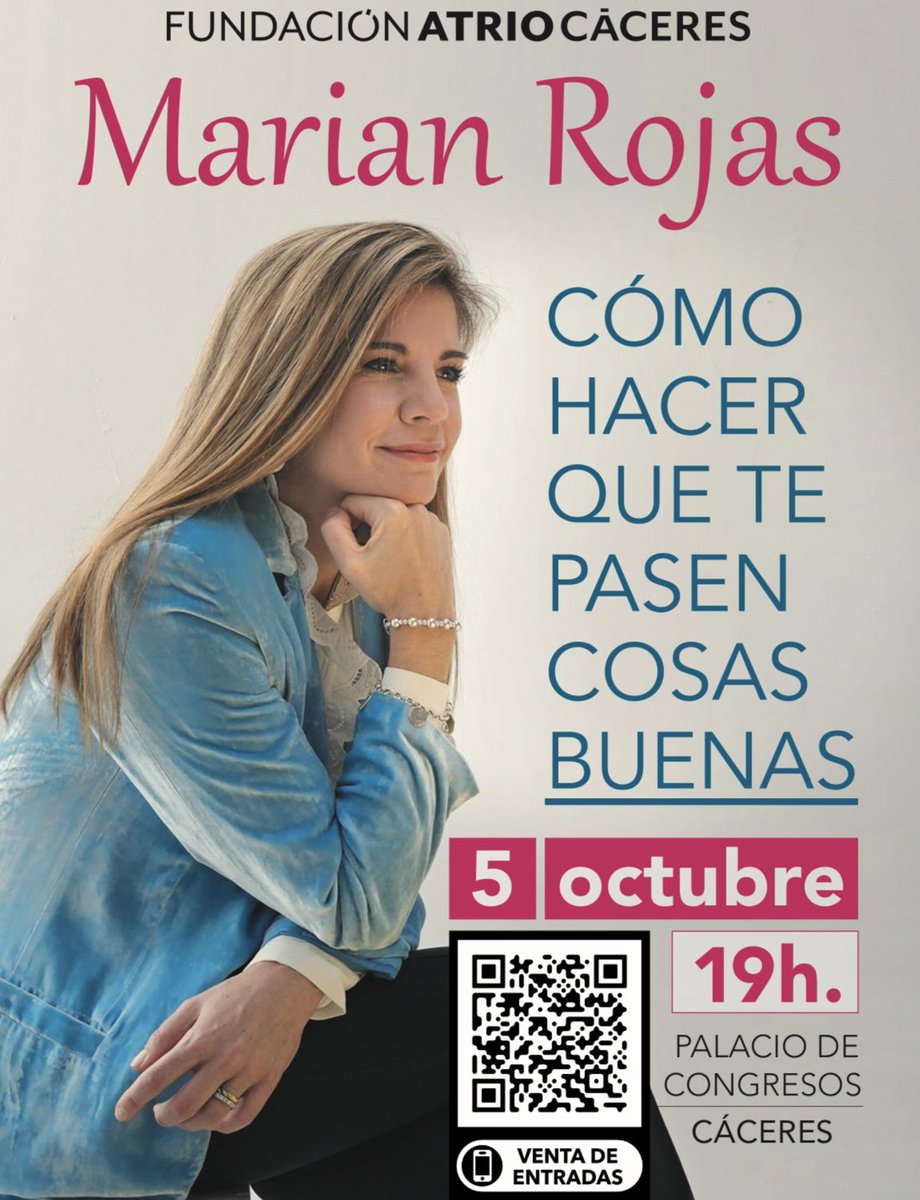 Por primera vez en Cáceres, nos complace comunicarte que el próximo 5 de octubre a las 19 h en el Palacio de Congresos tendremos a Marian Rojas 

Empieza octubre tomando la mejor decisión y no te pierdas el evento de la temporada! 

Más info en la bio👆
