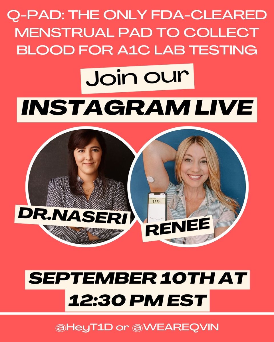 💡 Join us tomorrow for an exciting follow up Instagram Live with @HeyT1D 's Reneé Rayles and Qvin founder Dr. Sara Naseri. See you there! 👋

🗓️ Date: Tuesday, September 10th
⏰ Time: 9:30 am PT / 12:30 pm ET
📍 Instagram Location: @HeyT1D or @weareqvin

#QPadLive #QPadFAQs