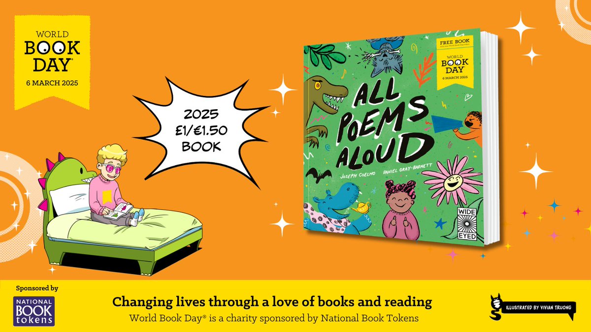 Filled with poems that WANT to be read aloud, you’ll be laughing, tongue-twisting and thinking with All Poems Aloud for early readers by Children’s Laureate 2022-24 Joseph Coelho, illustrated by Daniel Gray-Barnett.

➡️ worldbookday.com/book/all-poems…