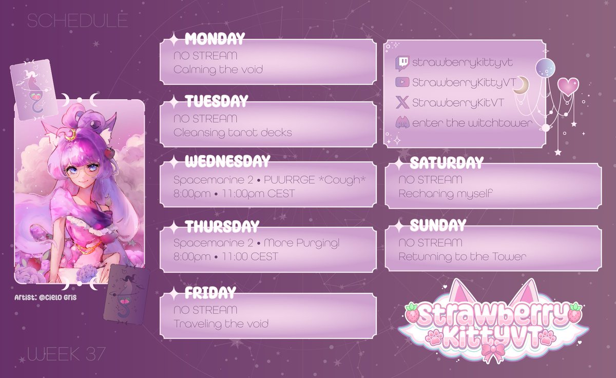 For this week ( 9 sept till 15 of sept) we have only 2 streams since I will be at my partner her place that weekend.

 Since we need to reach our warcrime quota we will be playing Spacemarine (unless my pc blows up in holy fire~)

See you there~💫✨💖