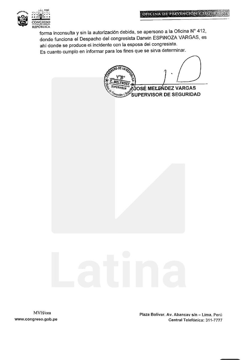 “QUE EL INCIDENTE NO TRASCIENDA MÁS ALLÁ”.

Con esa frase, Darwin Espinoza le pidió a Seguridad del Congreso, que se oculte pelea de su esposa y asistente en su despacho.

La Unidad de Investigación de <a href="/Latina_Noticias/">Latina Noticias</a> accedió al informe del hecho, que Espinoza intentó negar: 👇