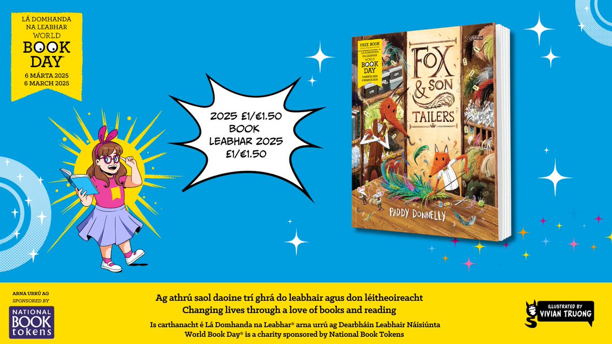 Our final £1/€1.50 book for early readers (exclusive to Ireland) Is Fox &amp; Son Tailers by Paddy Donnelly!

Animals come from all over to have their tails made by Rory’s dad, Fox, the BEST tailer in the business! But Rory has his own ideas…

worldbookday.com/book/fox-son-t…