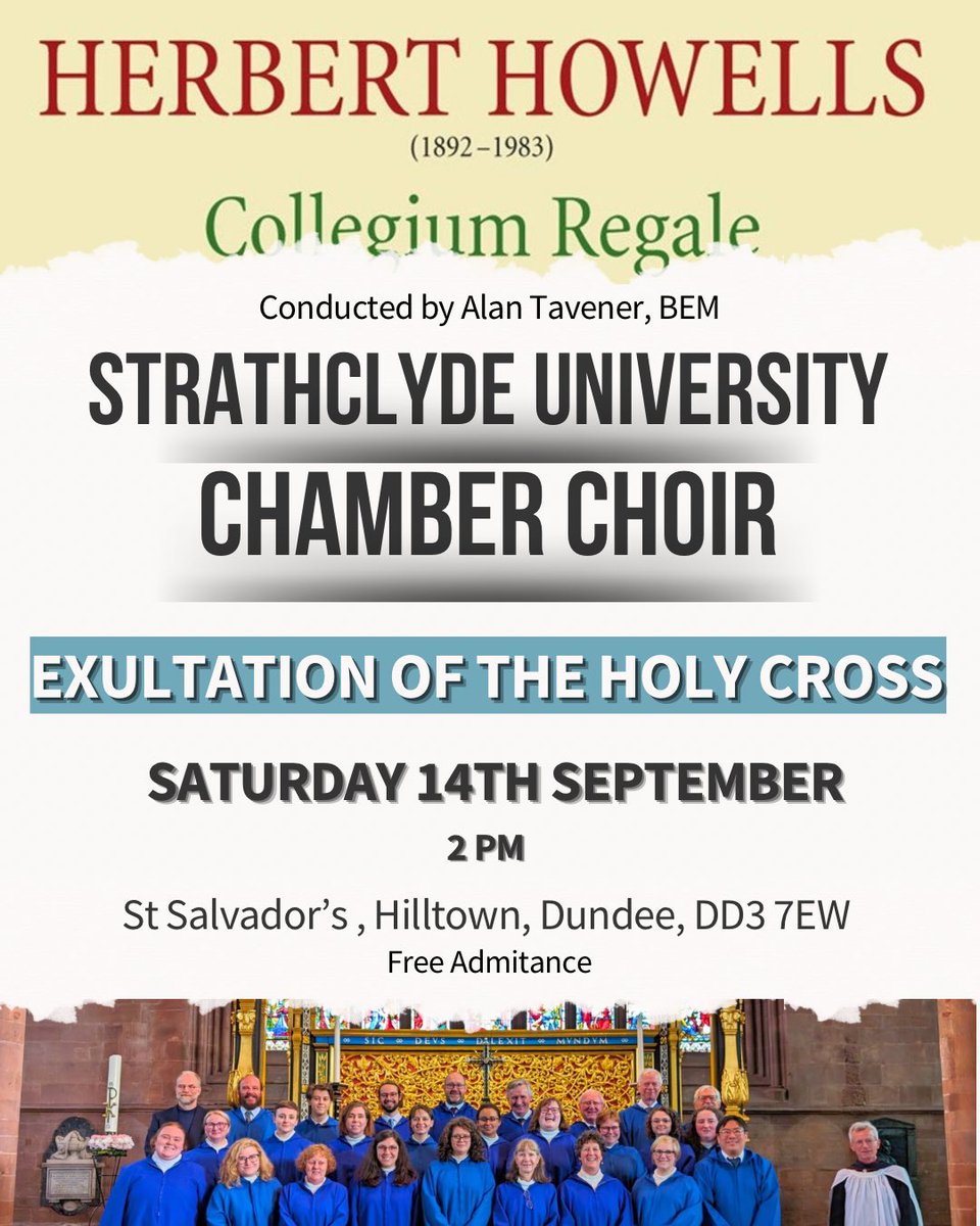 🎶 Celebrate 150 years of St Salvador's Dundee with a historic performance of Herbert Howells' Communion Service (Collegium Regale), sung by the Strathclyde University Chamber Choir, conducted by Alan Tavener, BEM. 🎶

📅 Sat, 14th Sept | 🕒 2:00 PM - 3:30 PM 
📍 St Salvador’s