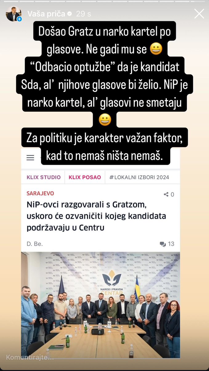 BaRaport's tweet photo. Kandidat lažne trojke Dennis Gratz @zastupnikgratz zatražio je podršku od NiP-a Centar za načelnika Općine Centar. Konaković ga ismijao: Ne gade mu se glasovi ‘narkokartela’? 😂 https://t.co/CQkXGQohae