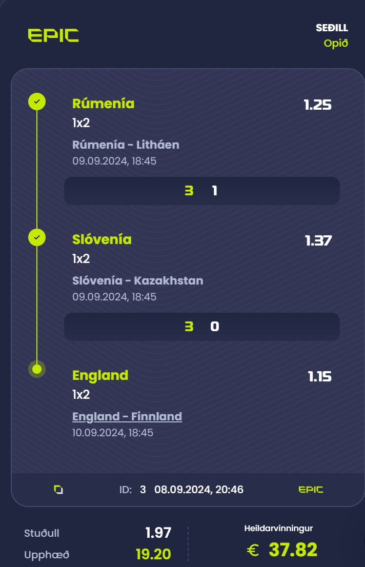 vedmalin's tweet photo. Takk. Nú þarf að treysta á að England vinni Finna á heimavelli á morgun og €10 verða að €37,8. https://t.co/puFSwkR6vp
