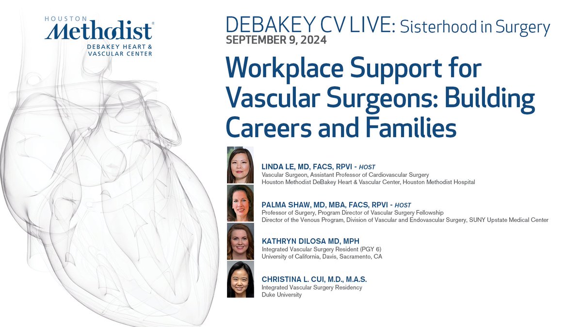 Join Drs. Linda Le, Palma Shaw, and guests in this season opener of Sisterhood in Surgery. Workplace support for vascular surgeons. See you at 5.