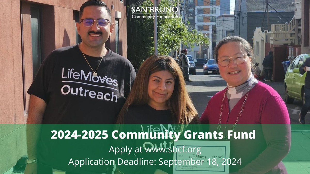 Nonprofits serving San Bruno: Now is the time to apply for a Community Grant of up to $25,000! Submit your application by 5:00 p.m. on Wednesday, September 18, 2024, at sbcf.org/community-gran…. #sanbruno
