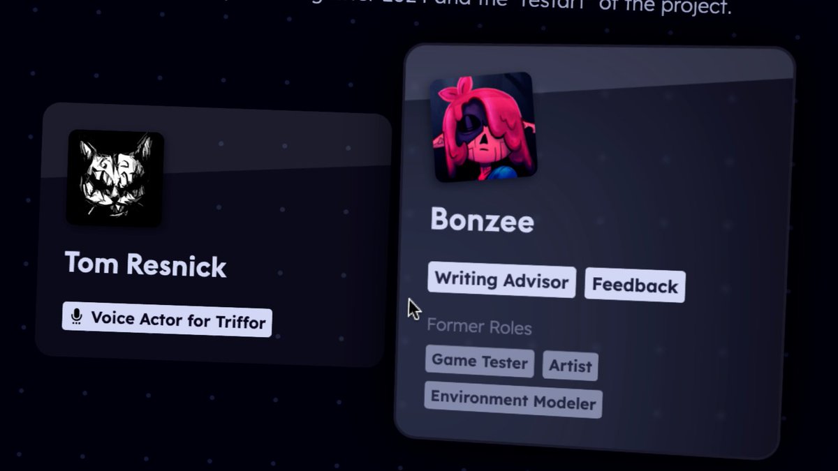 ddemkoo's tweet image. Roxy's official website's development... has resumed! 🦊
The credits section is in the works. I have made a thing that allows to just assign roles to people, and it will sort out the positioning, categories or if the user helped in the past! #fnaf #webdev #pyroIllusion