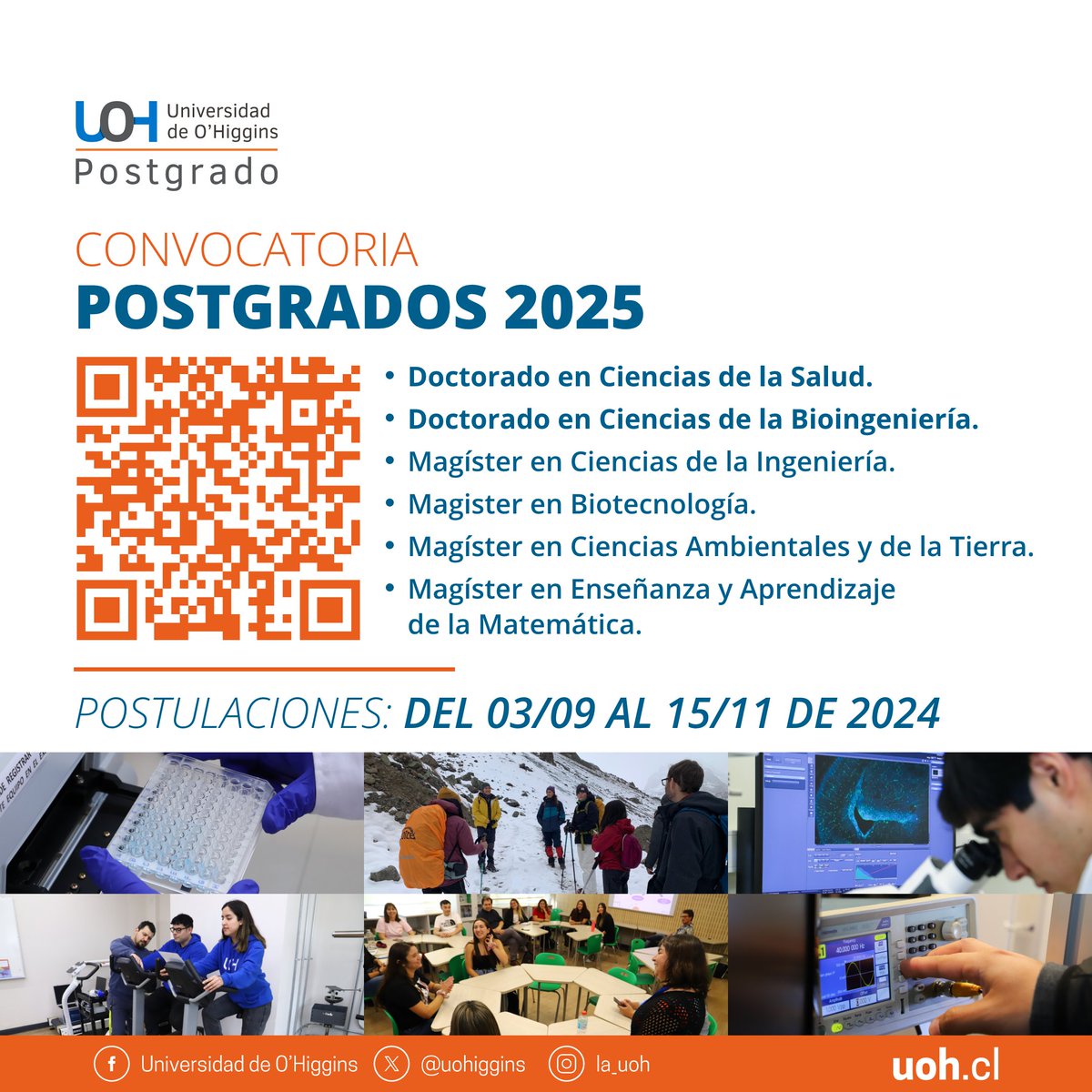 #PostgradoUOH 📌 Inicia la convocatoria para ser parte de nuestros programas de #PostgradoUOH 2025. 🎓
📲Conoce más info escaneando el QR del post.

📢Postulaciones hasta el 15 de noviembre.