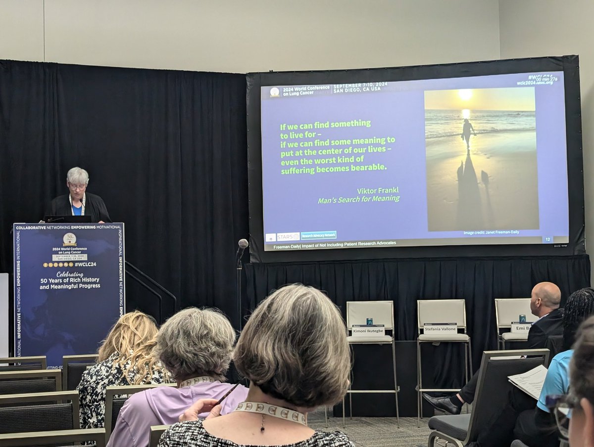 Laura Petrillo 🗽 (@lpetrillz) on Twitter photo The incredible <a href="/JFreemanDaily/">Janet Freeman-Daily</a> on why researchers can't afford to NOT include patient research advocates in their studies throughout the whole process. She closes with this: we do it because we are tired of seeing our friends die, and to find meaning in suffering #WCLC2024 The incredible <a href="/JFreemanDaily/">Janet Freeman-Daily</a> on why researchers can't afford to NOT include patient research advocates in their studies throughout the whole process. She closes with this: we do it because we are tired of seeing our friends die, and to find meaning in suffering #WCLC2024