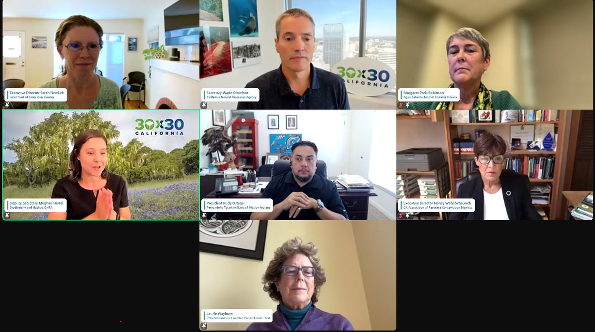 CalNatResources's tweet photo. #ICYMI Check out the📽️recording of today's Secretary Speaker Series on "Our Progress on @30x30CA" here: https://t.co/qGszL1E0pl. Hear about #conservation projects from the Fernandeño Tataviam Band of Mission Indians, @PacificForest, California Association of Resource Conservation Districts, The Agua Caliente Band of Cahuilla Indians and the @landtrustscc!