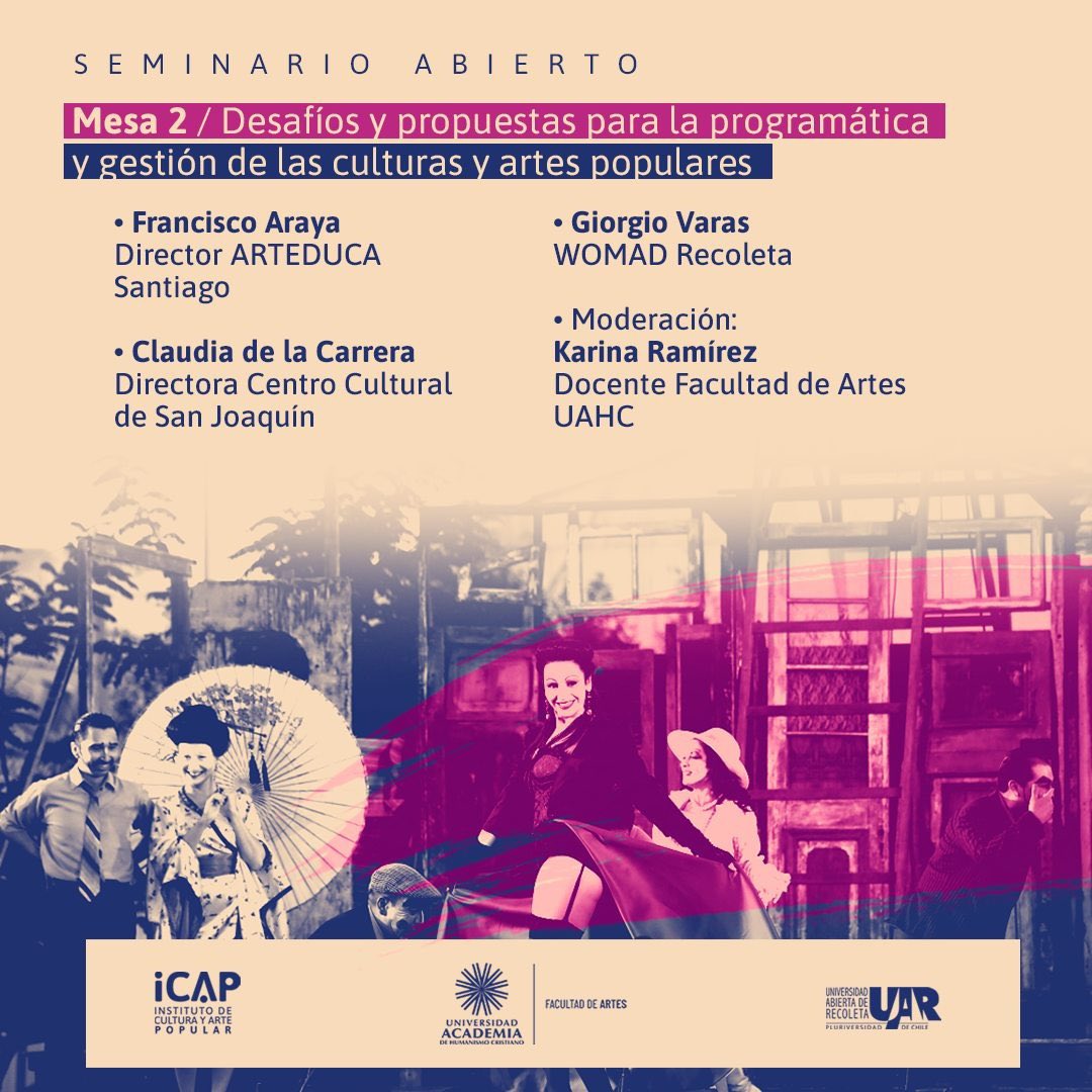 Mañana!📢
Nuestro presidente <a href="/cuecachilena/">Mario Rojas</a> estará participando del Seminario “Programática: conceptos, experiencias y demandas en la agenda cultural y artística” 
📆Desde las 09:30 hrs.
📍Condell 343, Providencia 
🔗Aún puedes inscribirte aquí: shorturl.at/HCE6T