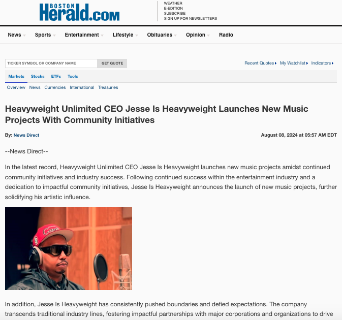 Boston is revered for birthing innovative companies like Boston Dynamics, Shark Ninja and now Heavyweight Unlimited. Founder and MIT alum, Jesse Is Heavyweight, featured in the Boston Herald for science, music, and philanthropy is a huge nod for the Dallas, Texas artist and CEO.