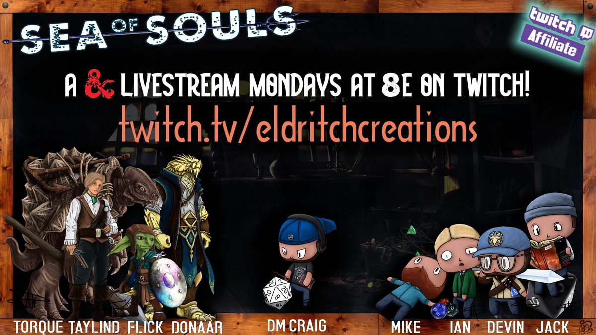 EldritchCreates's tweet photo. Hey! Ho! Relaunch time, here we go! We're now Eldritch Creations, and our livestreams are BACK! Join us tonight for some #dnd #actualplay at 8E!
Subscribe for perks!
#ttrpg #TwitchAffilate #twitchstream #dnd5e #dungeonsanddragons #smallstreamers https://t.co/OEI76JwEyq