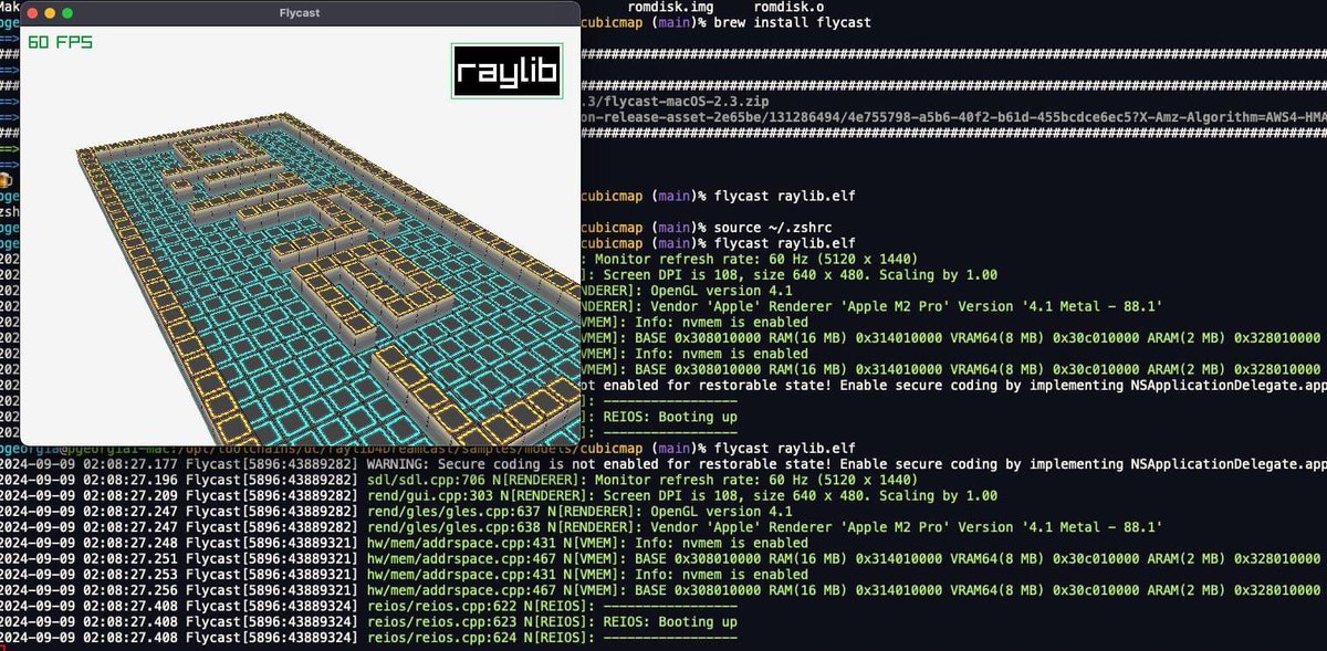 PanosGeorgiadis's tweet image. A few Makefiles later I have a #raylib demo running 60 FPS on flycast (Dreamcast emulator). Many thanks to @TheMikeDX @psxdev @raysan5 for making the tech for it :D

It’s not news ofc, I am just mind blown 🤯
