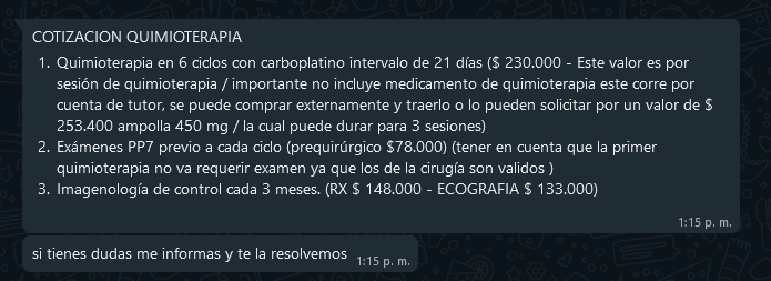 MondrianPuppy's tweet photo. Received the estimate for everything she'd need during the Chemotherapy process 😞

In total, excluding the ultrasounds as I don't know for how long she'd need them, it'll be 2.2M colombian pesos or 545usd https://t.co/2FP8ZawViJ
