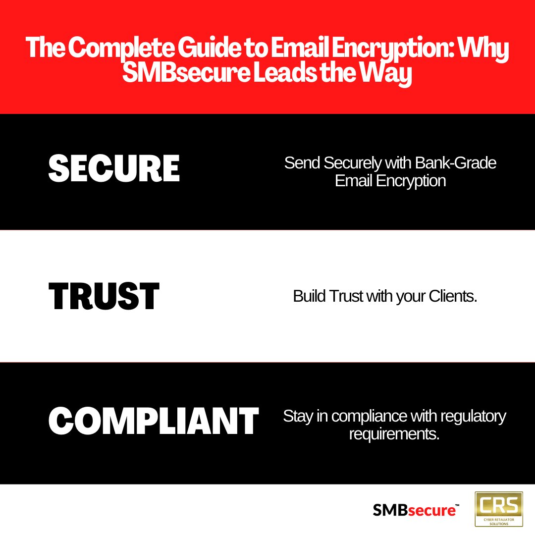 CRS_Cyber's tweet image. 🔐 Explore secure communication with SMBsecure! 

🌐 Guide to Email Encryption:
✉️ Send confidently with bank-grade encryption.
🤝 Build trust with clients through secure solutions.
📜 Stay compliant with regulators.

#AlwaysWinning #SMBsecure #EmailEncryption