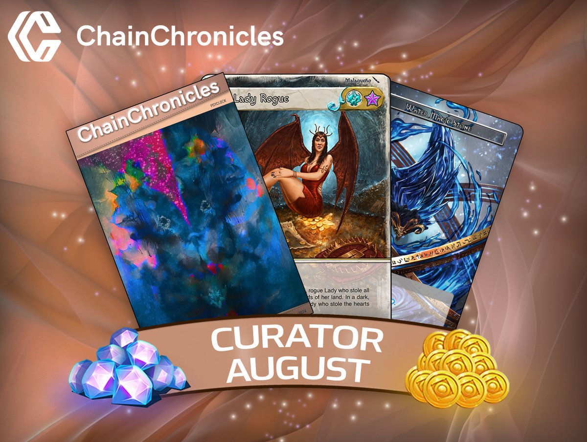 Curator PACK: August Reveal! 👀

🃏 3 x Exclusive Artwork «Psyclock»
🃏 3 x New <a href="/SpellsofGenesis/">Spells of Genesis</a> Card «SOGCQUEEN»
🃏 1 x FWCFCWATERMC (Vintage - 2016)
🃏 1 SoG Random Legendary Card

💎 1500 BCYM
💠 500 In-Game Gems
💰 15 000 In-Game Gold

Join us: chainchronicles.io 🚀