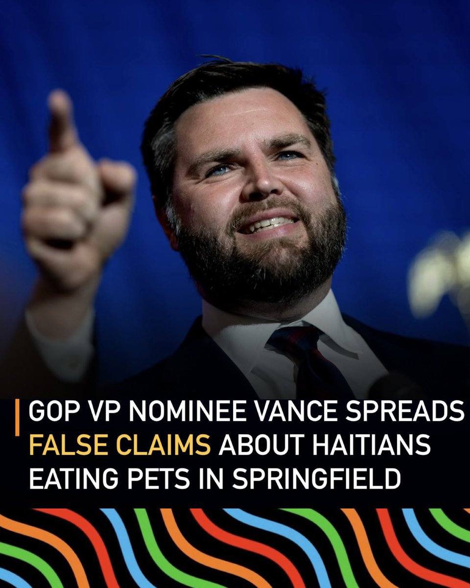 FacesOfHaiti_'s tweet photo. GOP VP nominee JD Vance spread a false claim about Haitian immigrants abducting pets in Springfield, Ohio, despite local police denying it. 

Critics say it's a tactic to stoke racial divisions •

*** this is a developing story. 
______
#jdvance #tedcruz #springfield #haitian https://t.co/449k3J5WMd