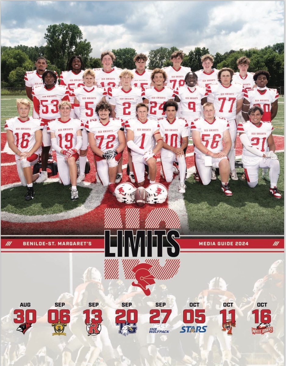 Thank you to our wonderful community for supporting the 2024 FB Media Guide!    Check it out at bsmredknights.org or grab a hard copy at the next home game!  <a href="/bsmredknights/">Benilde-St. Margaret's</a>  #NOLIMITS ⚪️🏈🔴