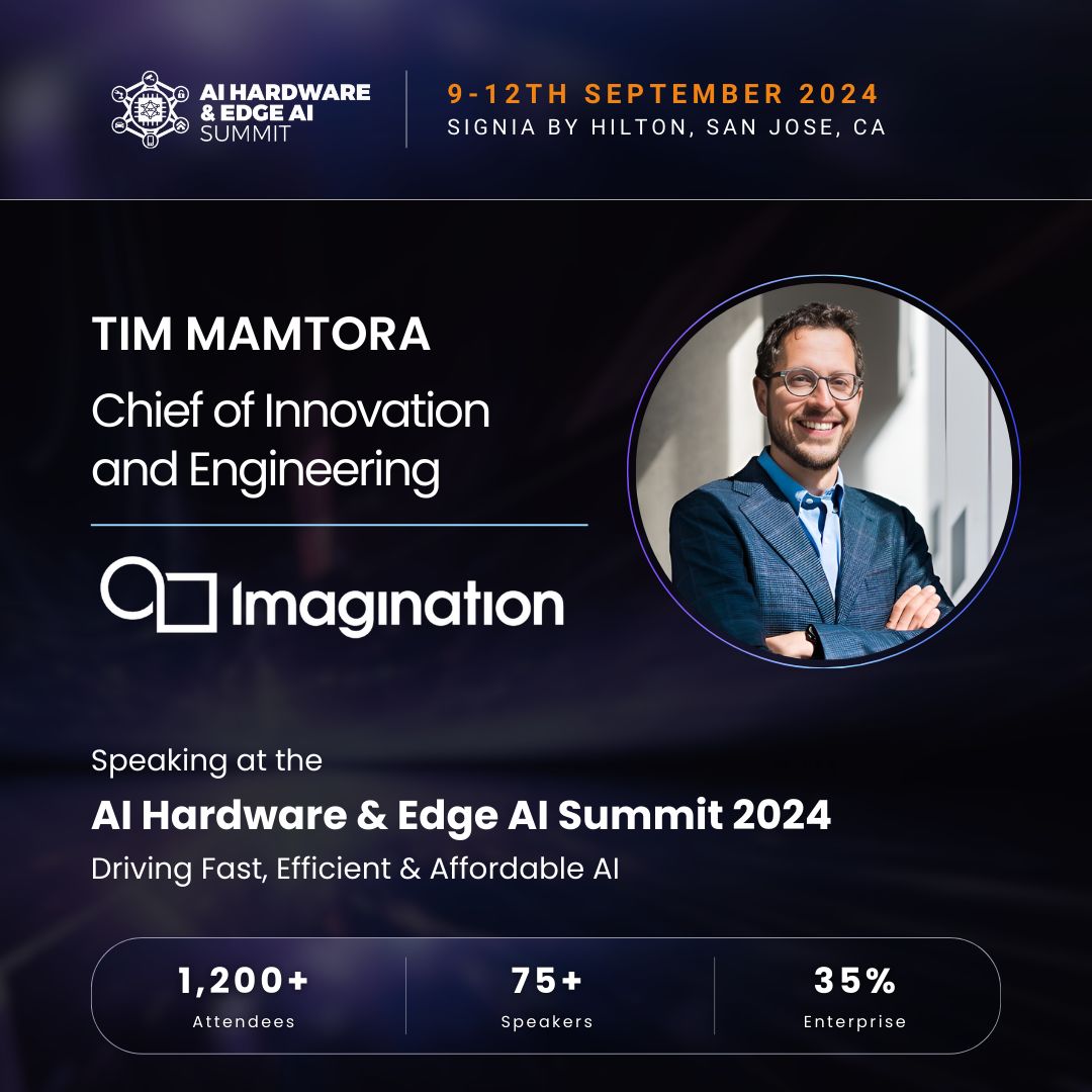 ImaginationTech's tweet photo. What use are #AI accelerators if they can't run the network in question, interoperate with other hardware or achieve optimal performance?

AI requires a software-first approach to hardware design. Find out more at: #AIHWEdgeAISummit by @aiandsystems 

https://t.co/naxzEL7FUq https://t.co/j8BJRP0Txz