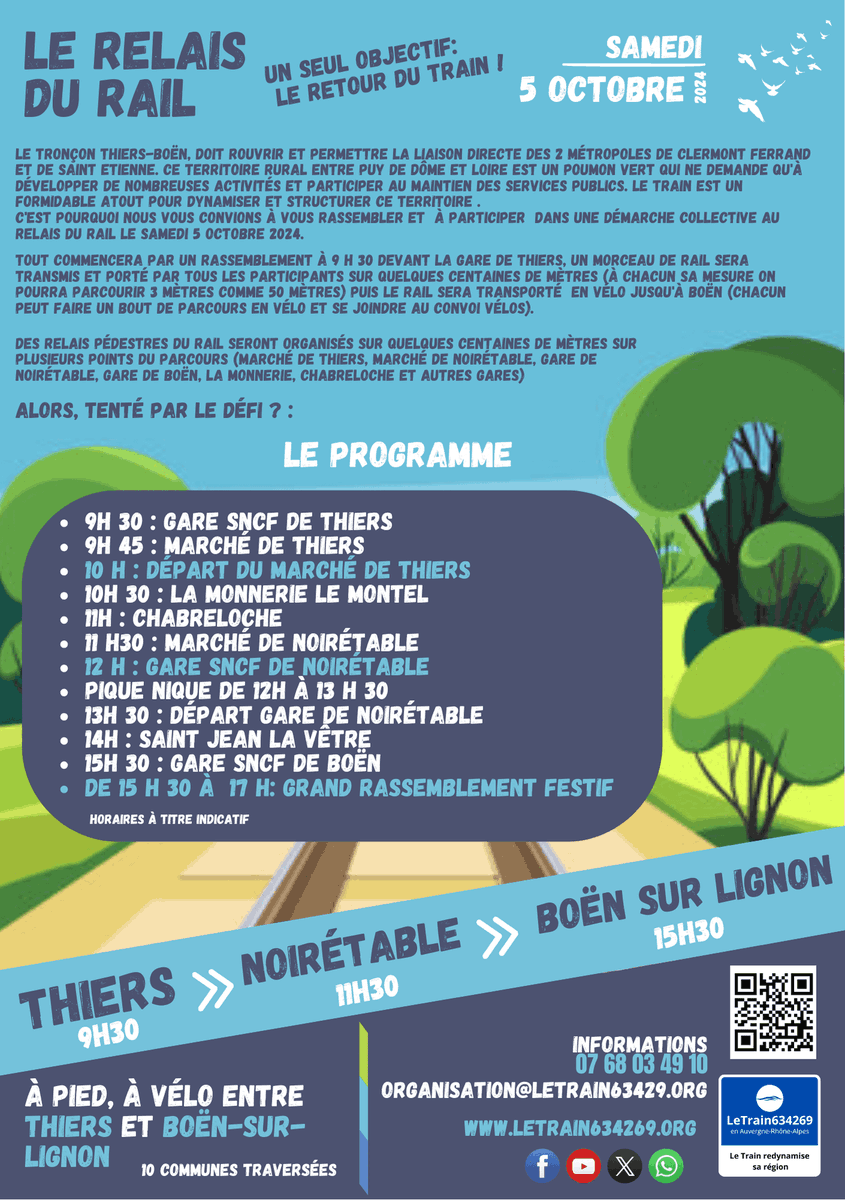 trainsAuvergne's tweet photo. ➡️le samedi 5 octobre 2024, l'association @letrain634269 organise une action en faveur de la réouverture de la ligne ferroviaire Clermont-Fd - St-Étienne "Le Relais du Rail" un parcours à pied, à vélo entre Thiers et Boën-sur-Lignon. https://t.co/SER7ifaGfV