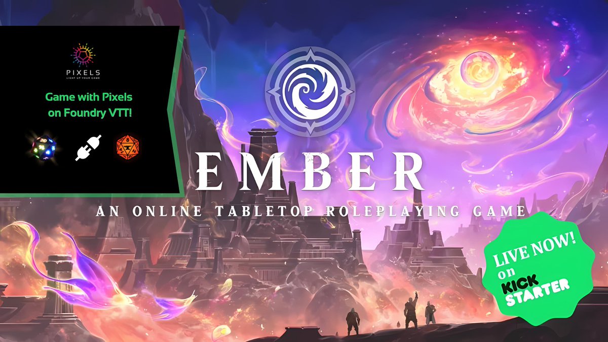 Pixels - Electronic Dice (@gamewithpixels) on Twitter photo We’re excited to back our friends at <a href="/FoundryVTT/">Foundry Virtual Tabletop</a> on their new game, #Ember! 🌟 It’s an incredible #RPG, and with the Pixels Dice integration, your rolls will come to life. Check out their #Kickstarter before it closes! 🎲🔥 kck.st/4ghrAnO
#TTRPG #PixelsDice We’re excited to back our friends at <a href="/FoundryVTT/">Foundry Virtual Tabletop</a> on their new game, #Ember! 🌟 It’s an incredible #RPG, and with the Pixels Dice integration, your rolls will come to life. Check out their #Kickstarter before it closes! 🎲🔥 kck.st/4ghrAnO
#TTRPG #PixelsDice