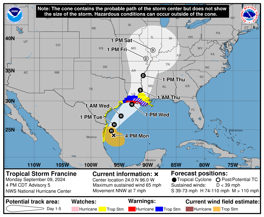 LimWeather's tweet photo. #TropicalStorm #Francine forecast to hit C #Louisiana as =>100mph C2 #Hurricane;interests there should begin preparing now!
#wxtwitter #Wxx #Tropicswx #HurricaneSeason2024 #HurricaneSeason #TXwx #LAwx #STXwx #HOuwx #GLSwx #TropicalStormFrancine #HurricaneFrancine #Lafayette https://t.co/4z6iICGOqR