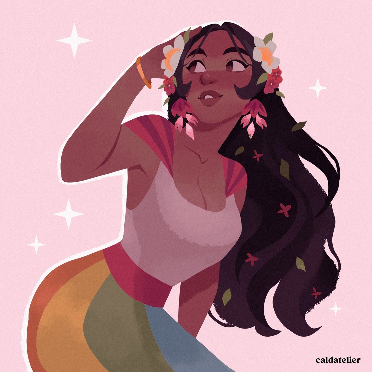 I recreate Bighari the goddess of flower and rainbow in Disney style for my possible animated short film in development.