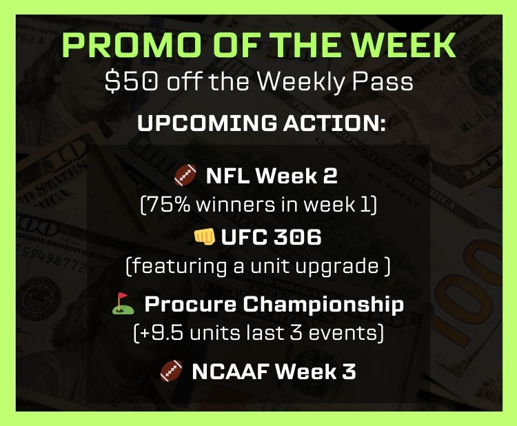 QuanNFL's tweet photo. Featured Package of the Week

$50 off the weekly pass which gets you:

🏈 All #NFL Week 2 action

👊 UFC 306 (featuring a unit upgrade)

 ⛳️ The Procure Championship (+9.5u L3 PGA events)

🏈 NCAAF Week 3

Purchase here ➡️https://t.co/vm3xMAd9tY