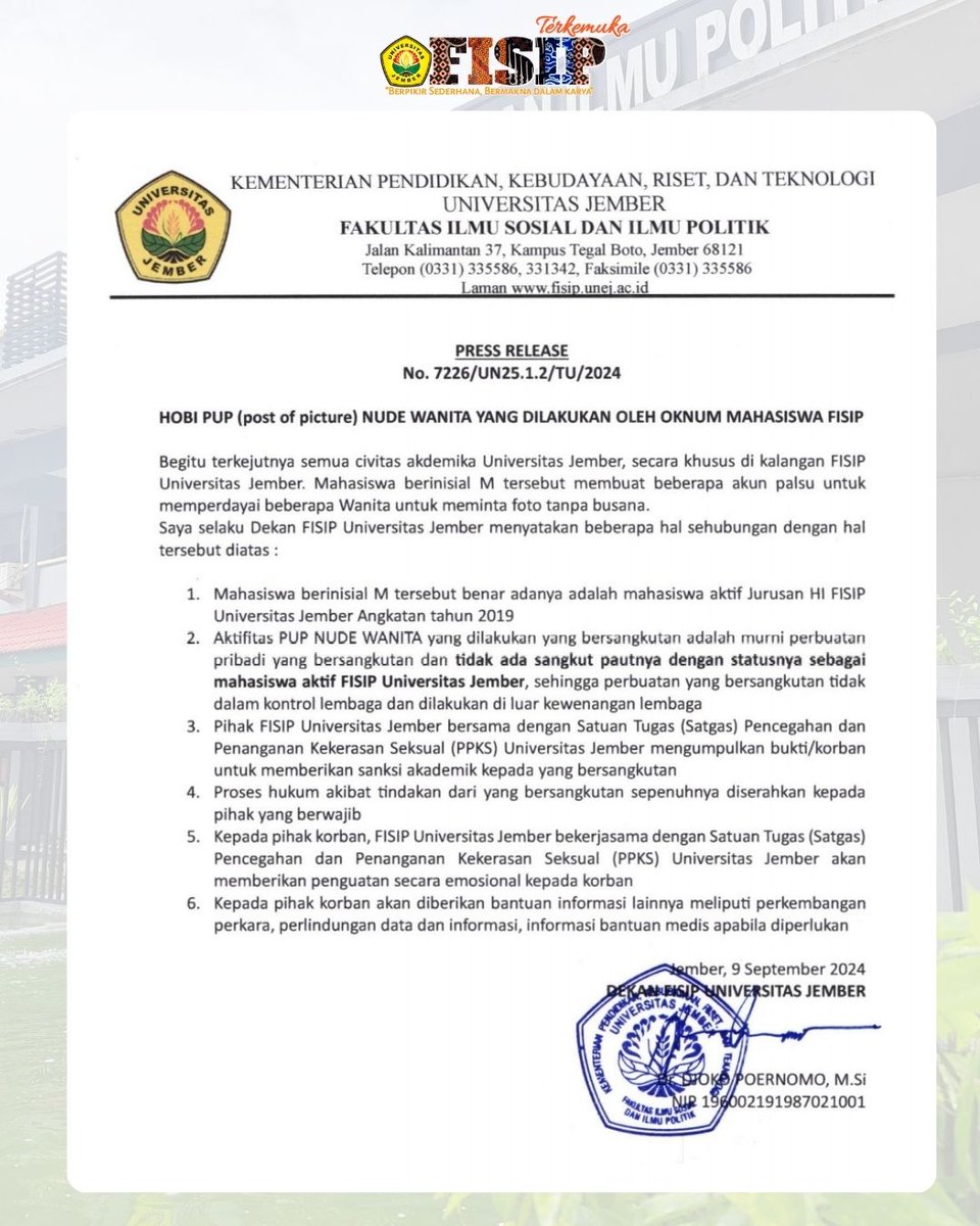 fisipunej's tweet photo. Press Release FISIP UNEJ @UnejOfficial @unejtoday @mahasiswajember https://t.co/EAKcmBx8Zf