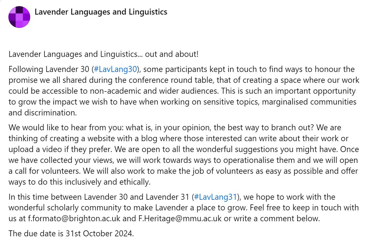 Call for conversation about making our work more accessible to more people #LingComm #LavLang30 #LavLang31

(ALT text in thread)