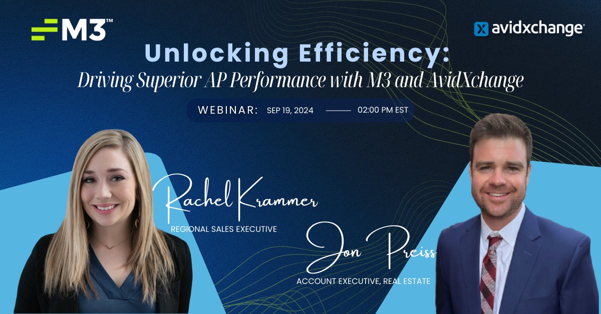 M3Accounting's tweet photo. ✨ Webinar Announcement ✨ 

Unlock efficiency with the partnership of M3 and @AvidXchange with:
☑️ Automated AP processes
☑️ Solutions to common back-office problems
☑️ AvidXchange's NEW API Integration in Accounting Core

Sign up now: https://t.co/I114IGphiG
#EfficiencyUnlock https://t.co/R3In2E7KSf