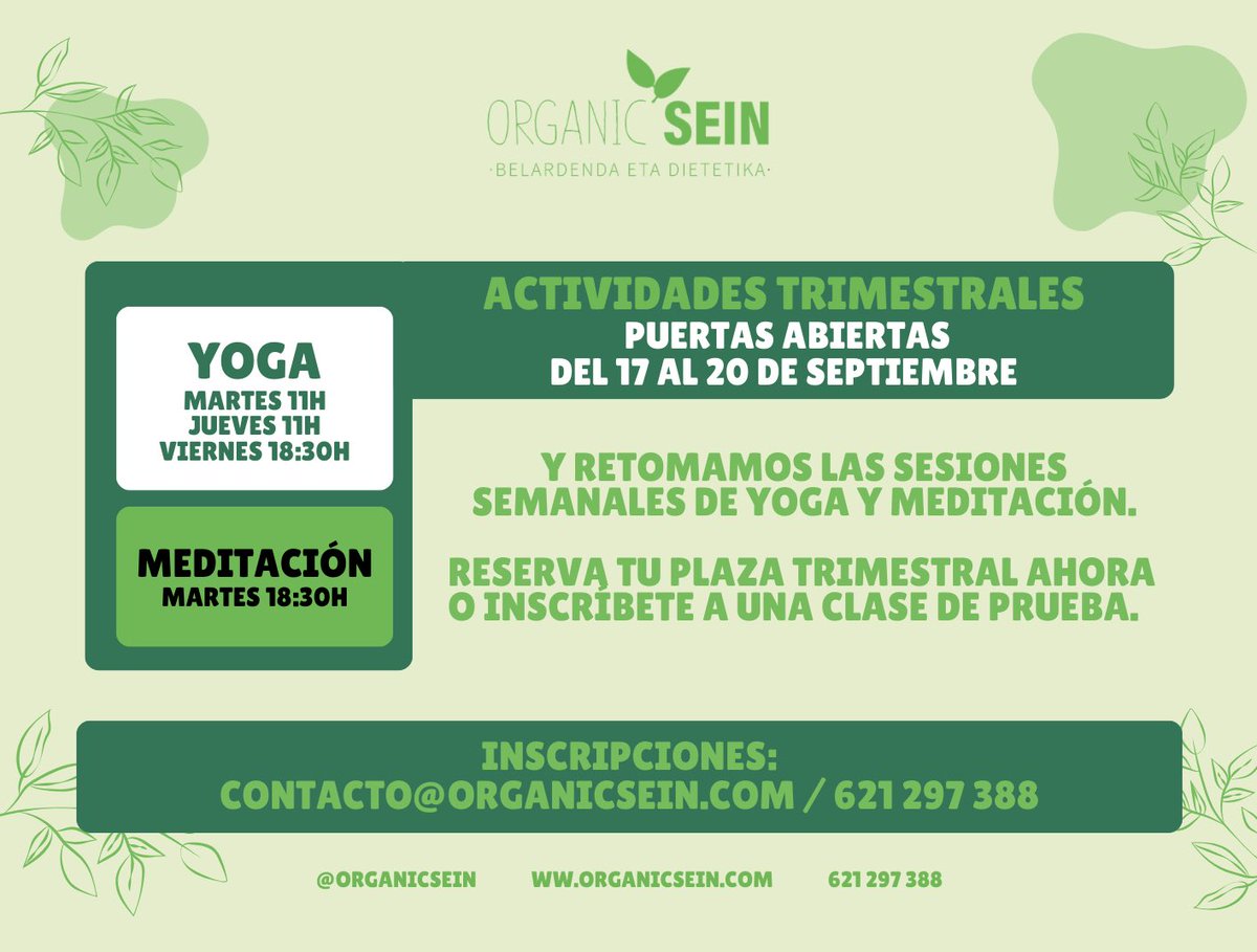 ✨ ¡Vuelven los Talleres de Organic Sein! ✨

¿Te gustaría aprender más sobre bienestar y autocuidado? ¡Aquí tienes la oportunidad perfecta! Participa en nuestros talleres y descubre lo mejor de la salud 👇🏼
🔗 Inscripciones:
📧 contacto@organicsein.com
📞 621 297 388