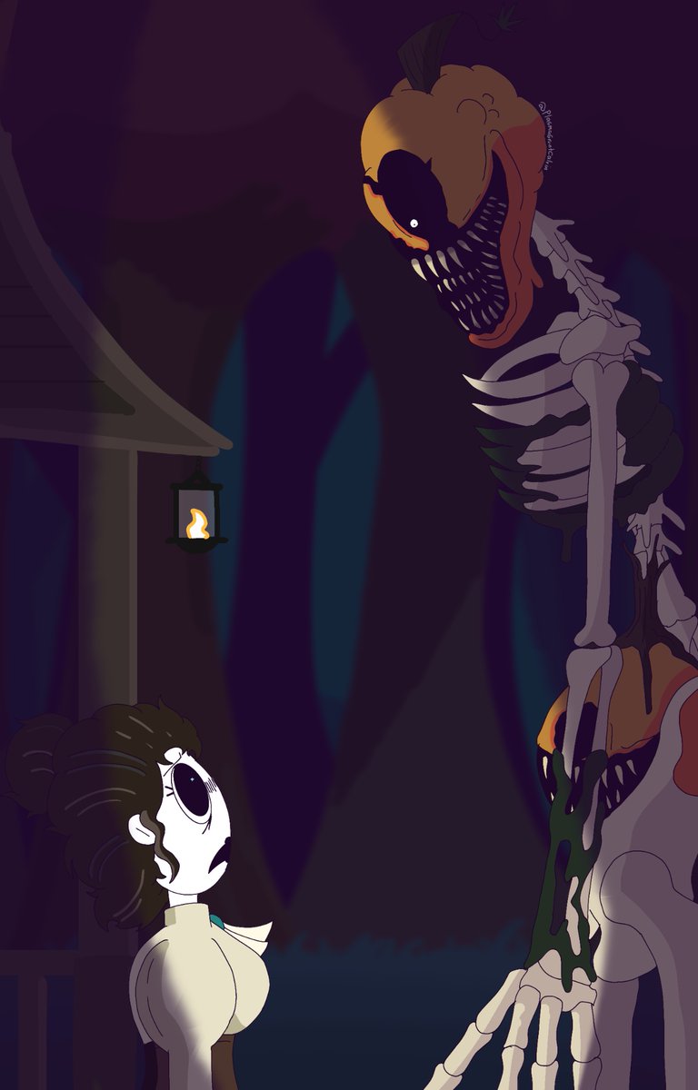 CalvinGrunt's tweet photo. “First Contact” (Reposted just in Case)

Fanart for @jayiserm 

I’ve had this idea of Angle and HH meeting for a week or two now since both live deep in the woods. I think her house would probably be able to fend it off though.

#anglesm https://t.co/QKmMLWkzic