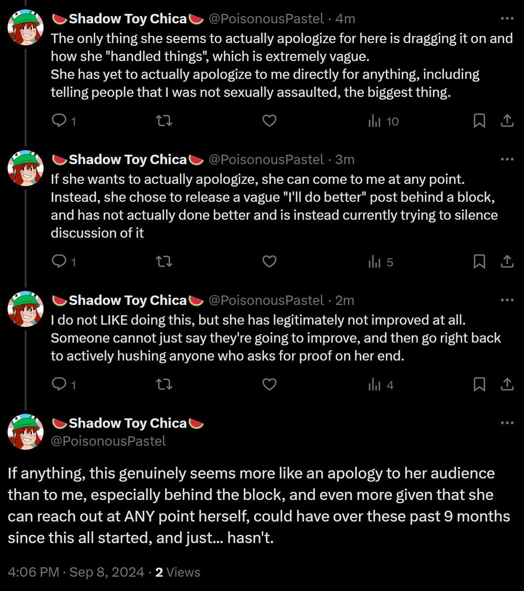 PoisonousPastel's tweet photo. @coxnep11242 Did wanna put my statement here regarding her "apology" since it ended up really not being genuine due to the context
That being said I 100% agree that AirSeus really is not doing any favors when people ask for proof and he hides/blocks comments, and is now deleting posts https://t.co/bVTOQNO4QU