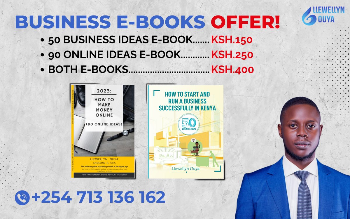Usiku Sana Sacco Offer!

50 Business Ideas eBook sh 150
90 Online Ideas eBook sh 250
Both books sh 400

Offer valid for 3 hours. 

Contact: 0713136162