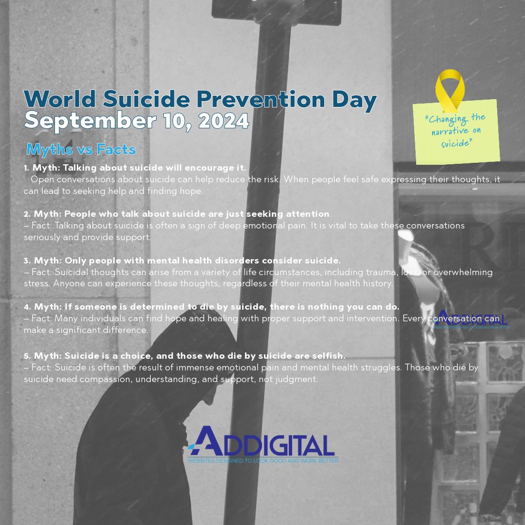 addigital's tweet photo. Suicide is a global issue, and it affects people of all ages, genders, and backgrounds. It's up to all of us to take action and support those who may be struggling.

#SuicidePrevention #MentalHealthMatters #PreventSuicide #WorldSuicidePreventionDay2024 https://t.co/XOFvtAOHMX
