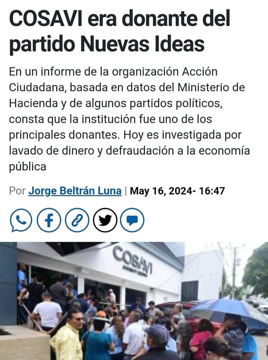 NO OLVIDEN:
COSAVI fue DONANTE del partido NUEVAS IDEAS, también proporcionó un crédito por más de $21 MILLONES... además, el desfalco de los $35 Millones.

Un hecho, no borra otro, aunque se intente borrar del mapa a presuntos implicados o informantes.