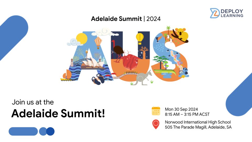 DeployLearning's tweet image. 📅 Mark your calendars! 30 September join us in Adelaide for a transformative Google Summit focused on #GoogleWorkspaceForEducation and #GeminiForGoogleWorkspace
Register now 👉 events.deploylearning.com/adelaide
#AdelaideSummit #GoogleEdu #BackToSchool #GoogleClassroom #AI