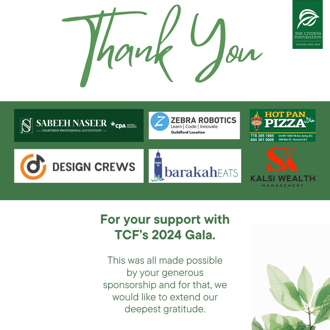 Vancouver4Tcf's tweet photo. Once again, a huge thank you to all of our incredible sponsors for their support this year! We look forward to seeing you all at the gala on September 14th!

For ticket purchase, contact one of the following:

Usman Nadeem: (778) 882-5891
Waseem Javed: (604) 779-7513 https://t.co/JdxZaMbW9y