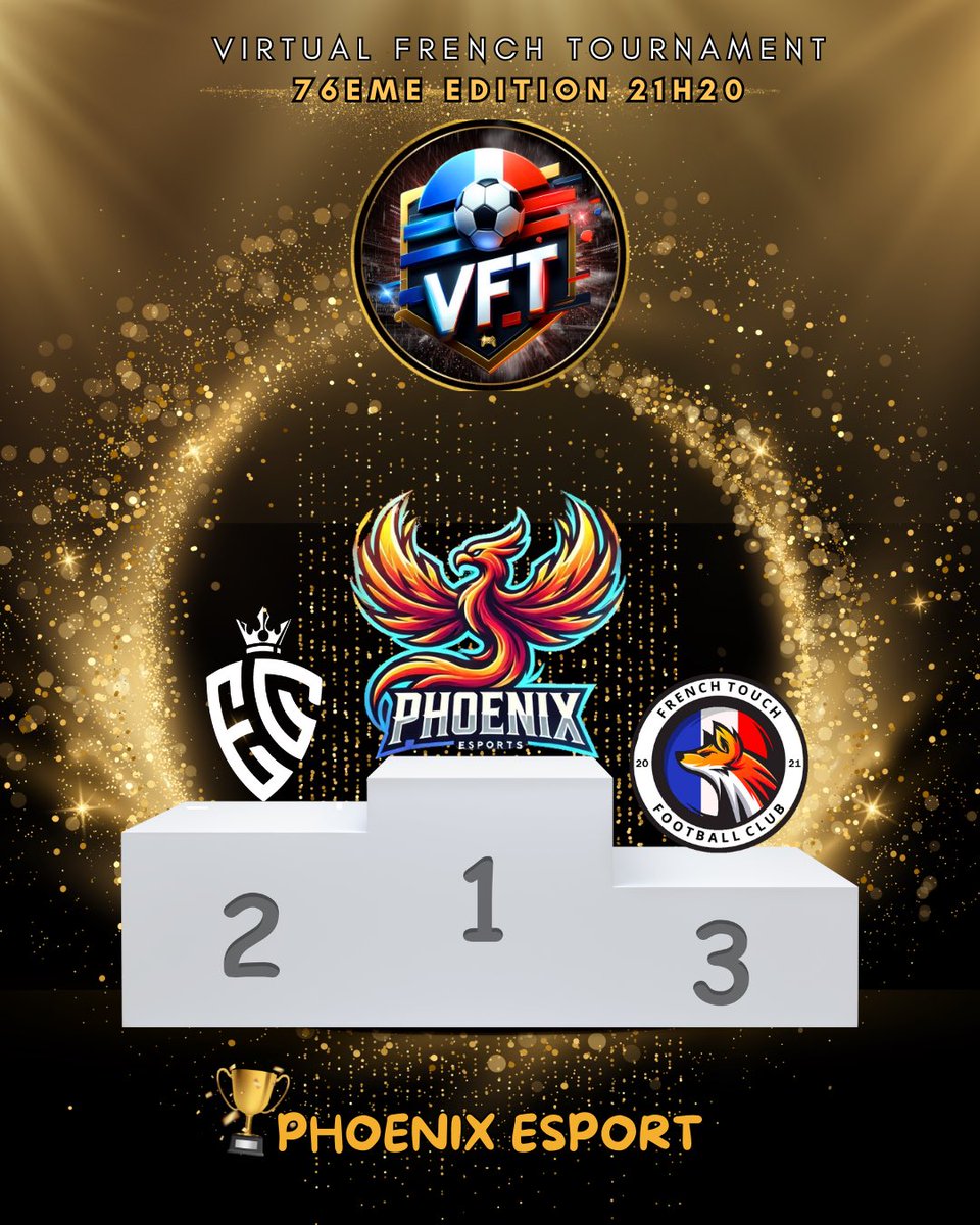 Virtual French Tournament 🇫🇷 (@virtualfrencht) on Twitter photo 𝗟𝗔 𝟳𝟲𝗘𝗠𝗘 𝗘𝗗𝗜𝗧𝗜𝗢𝗡 𝗩𝗙𝗧 - 𝟮𝟭𝗛𝟮𝟬 𝗦𝗘𝗥𝗔 𝗣𝗢𝗨𝗥 <a href="/PhoenixEsportsc/">Phoenix Esports</a>🏆
𝗧𝗢𝗨𝗥𝗡𝗢𝗜 𝗕
𝑃𝑜𝑑𝑖𝑢𝑚 𝑓𝑖𝑛𝑎𝑙𝑒
⇩
🥇: <a href="/PhoenixEsportsc/">Phoenix Esports</a>
🥈: <a href="/EgEsports_/">EG ESPORTS</a>
🥉: #FrenchTouch 𝗟𝗔 𝟳𝟲𝗘𝗠𝗘 𝗘𝗗𝗜𝗧𝗜𝗢𝗡 𝗩𝗙𝗧 - 𝟮𝟭𝗛𝟮𝟬 𝗦𝗘𝗥𝗔 𝗣𝗢𝗨𝗥 <a href="/PhoenixEsportsc/">Phoenix Esports</a>🏆
𝗧𝗢𝗨𝗥𝗡𝗢𝗜 𝗕
𝑃𝑜𝑑𝑖𝑢𝑚 𝑓𝑖𝑛𝑎𝑙𝑒
⇩
🥇: <a href="/PhoenixEsportsc/">Phoenix Esports</a>
🥈: <a href="/EgEsports_/">EG ESPORTS</a>
🥉: #FrenchTouch