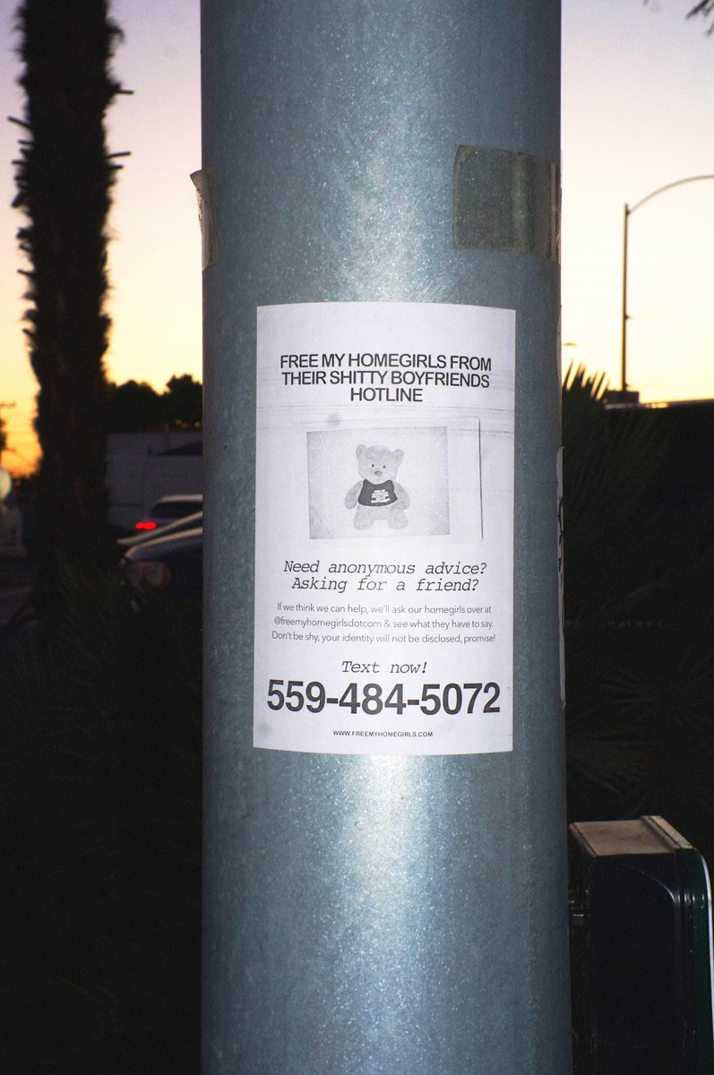 FREE MY
HOMEGIRLS FROM
THEIR SHITTY BOYFRIENDS HOTLINE!
24 HOURS A DAY/ 7 DAYS A WEEK

TEXT NOW 🆓⛓️‍💥👯‍♀️
559-484-5072